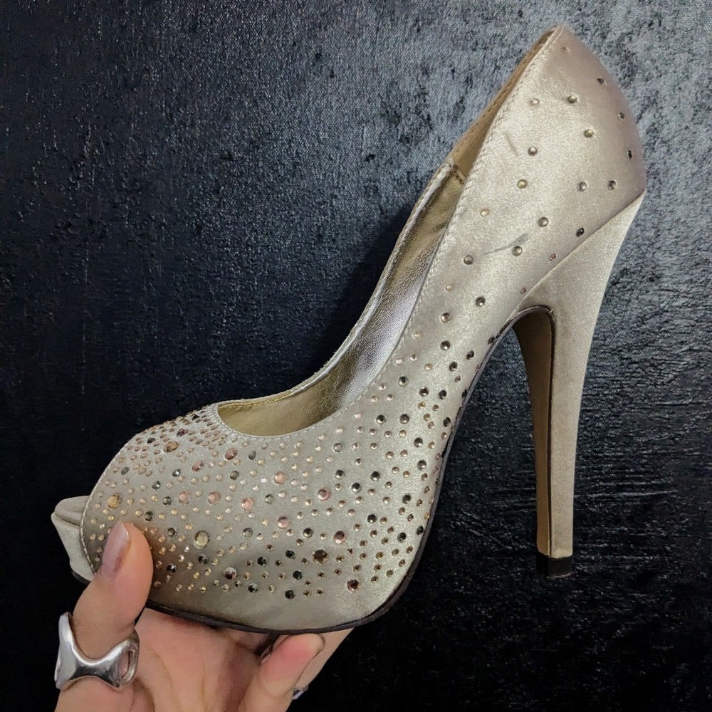 Champagne rhinestone heels